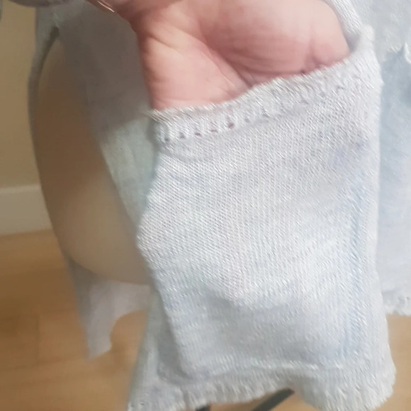 Free People Light Bright short sleeve linen blend hi low hem Light blue … - Picture 4 of 11